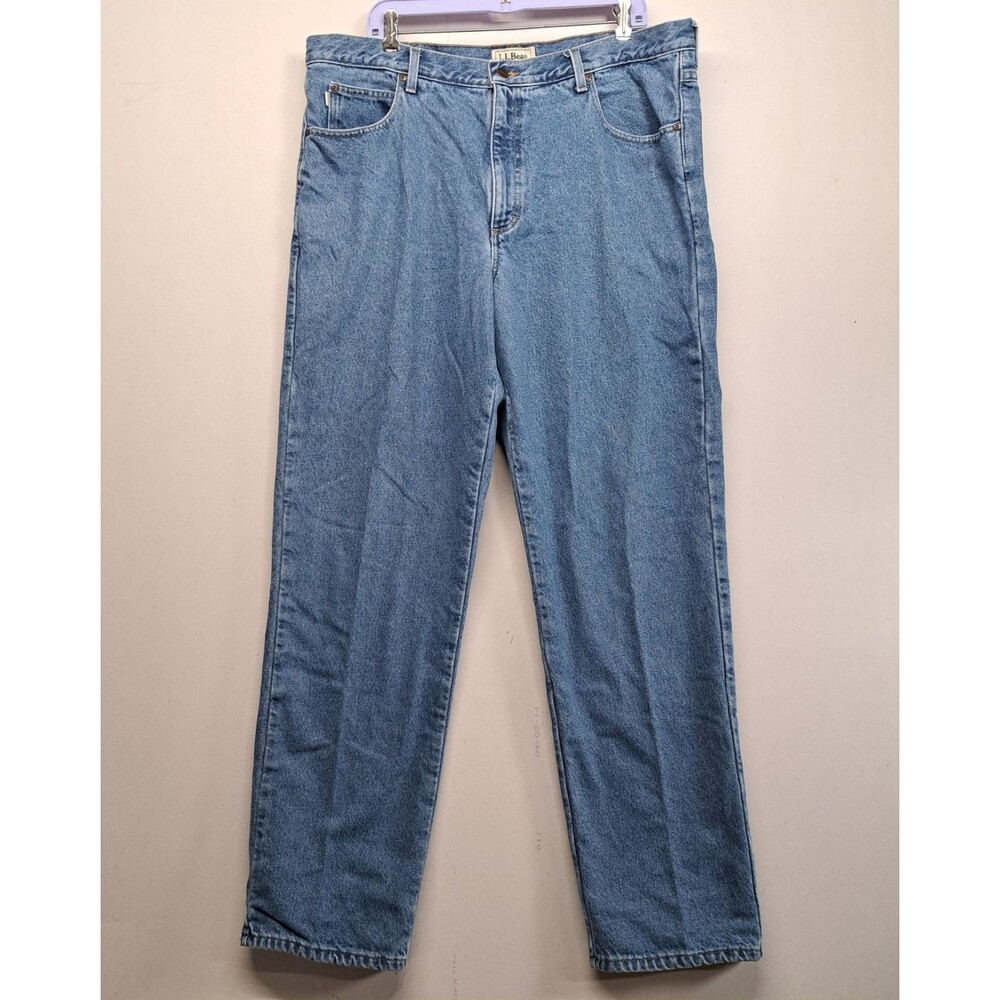 L.L. Bean Flannel Lined Denim Jeans 40x34 Mens Blue Classic Fit Plaid Lined